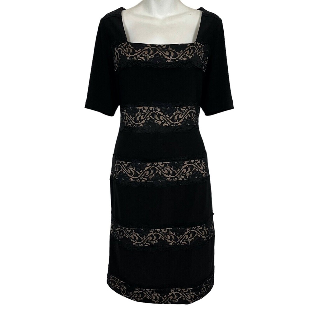 Adrianna Papell Womens Little Black LBD Jersey Knit Lace Cocktail Party Dress 10